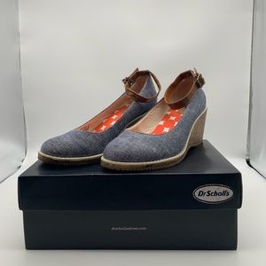 Dr. Scholl's Cork Wedge Blue Denim Sandal size - US 9